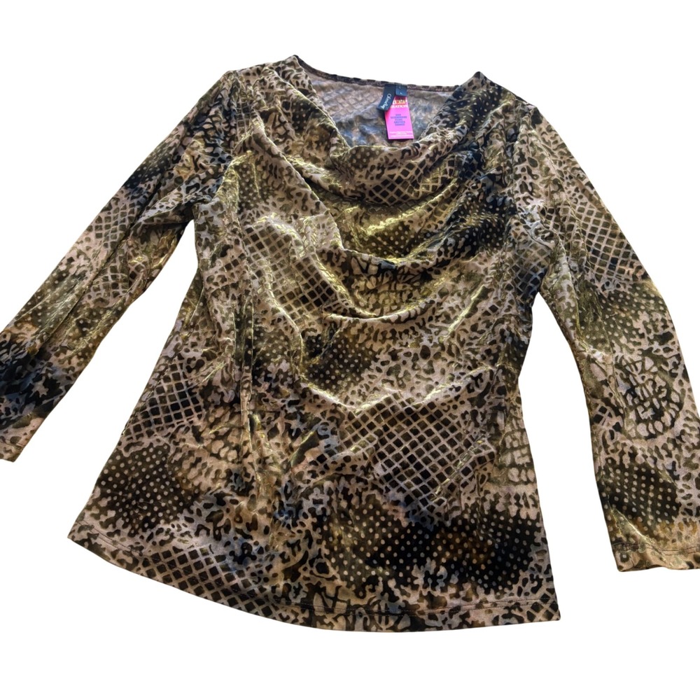 Y2k Olivia Paige Gold Brown Burnout Velvet Cowl Neck Fairy Whimsigoth Top Large